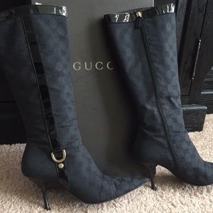 Women’s Gucci Canvas GG Print Tall Black Boots